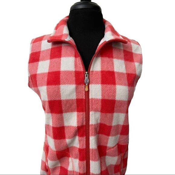 Woolrich Red White Buffalo Plaid Fleece Zip Front Vest Size M - Picture 2 of 13